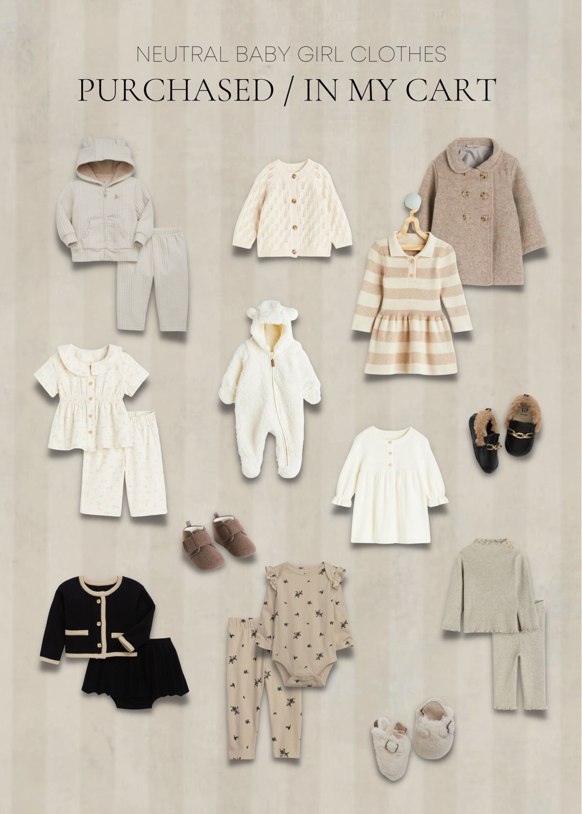 neutral baby girl clothes purchased/in my cart for fall 