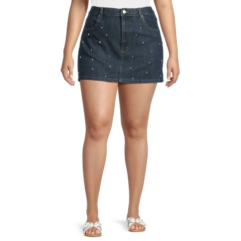 No Boundaries Juniors Plus Star Studded Denim Mini Skirt, Sizes 19-25 | Walmart (US)