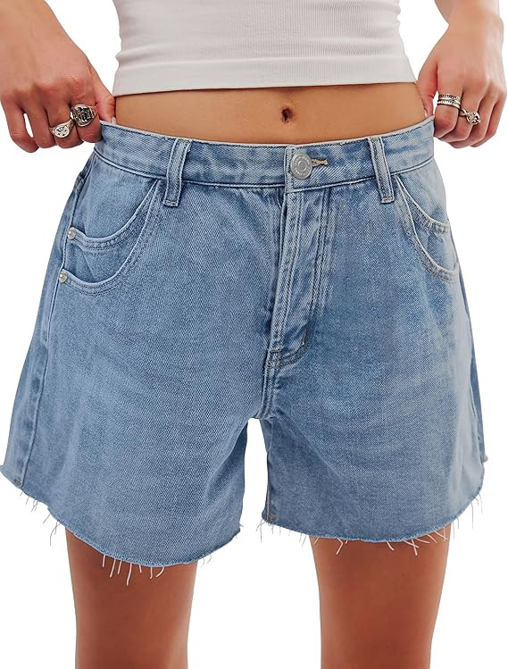 Bermuda Shorts for Women Mid Waist Jean Shorts Stretchy Denim Shorts Women Raw Hem with 6 Pockets | Amazon (US)