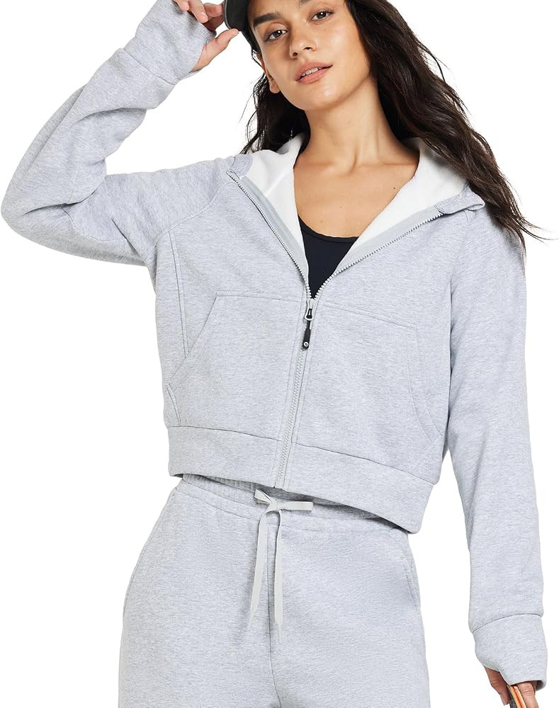 BALEAF Women's Zip Up Hoodies Fleece Lined Cropped Sweatshirts Long Sleeve Jackets Thumb Hole wit... | Amazon (US)