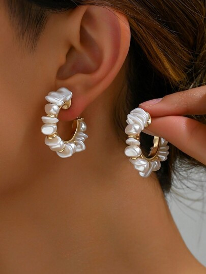 2pcs Bohemian Ins Style DIY Handmade Woven Baroque Sequins Clip-On Earrings - Size one-size | SHEIN