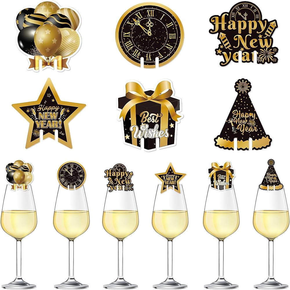24Pcs New Year Wine Glass Markers Card Holiday Goblet Drink Markers Drinking Glass Identification... | Amazon (US)