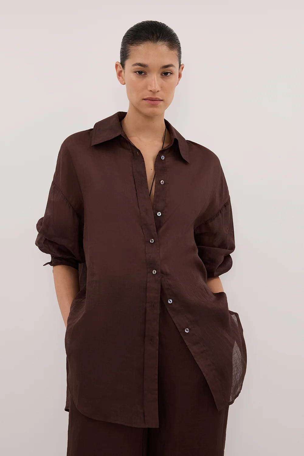 GINNY BURNT CHOC RAMIE SHIRT | DISSH
