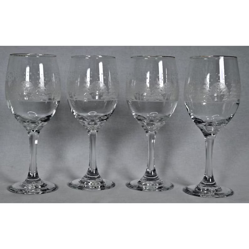 Set of (4) Libbey Arbys Winter Scenery Frosted Pine Trees Wine Goblets Gold Rim - Etsy | Etsy (US)