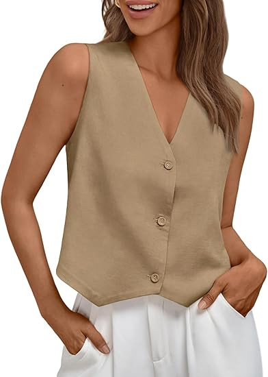 AUTOMET Vest for Women Summer Tops Spring Outfits Linen 2025 Fashion Button Down Sleeveless Busin... | Amazon (US)