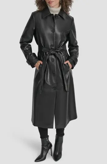 DKNY Faux Leather Trench Coat in Black at Nordstrom Rack, Size Medium | Nordstrom Rack