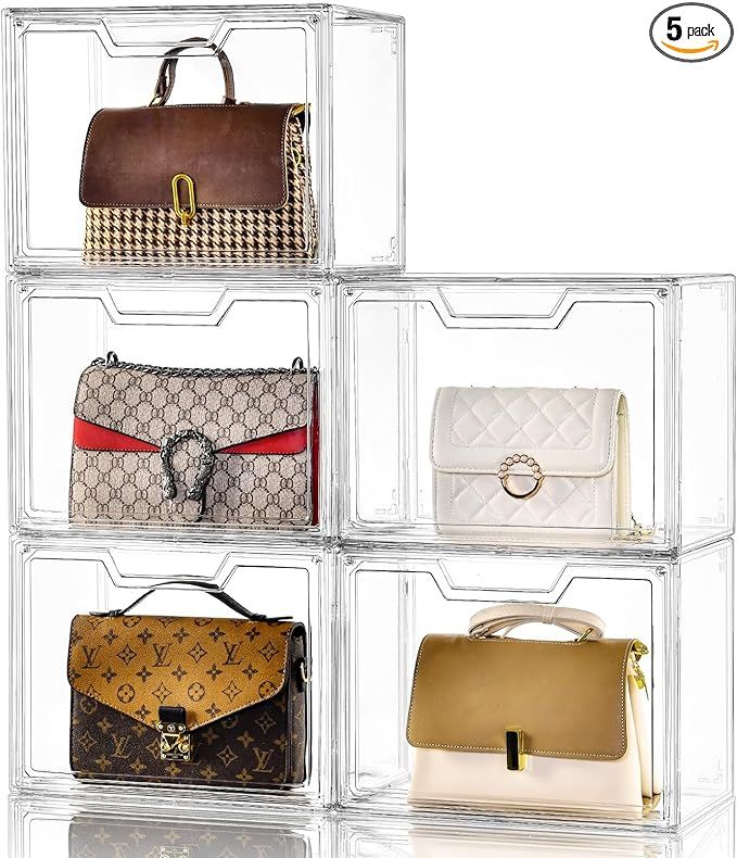 Stebopum Purse Organizer for Closet, 5 Pack Clear Acrylic Display Case for Handbag Organizer, Sta... | Amazon (US)