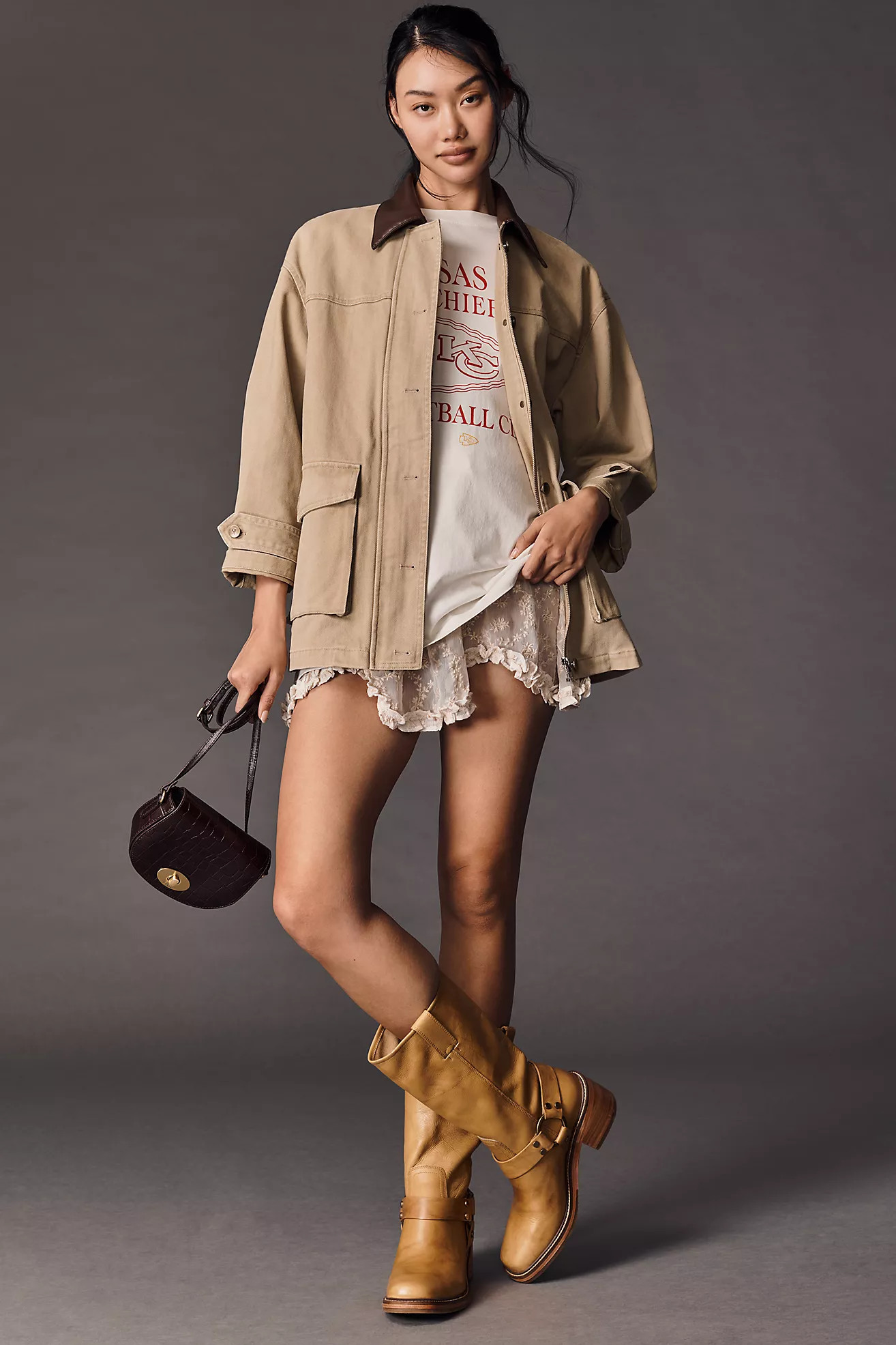 Pilcro Faux-Leather Collar Barn Jacket | Anthropologie (US)