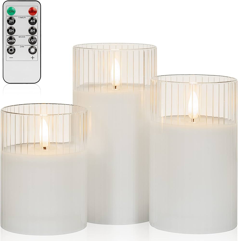 ANGELLOONG Clear Glass Flickering Flameless Candles Battery Operated with Remote Control, LED Pil... | Amazon (US)