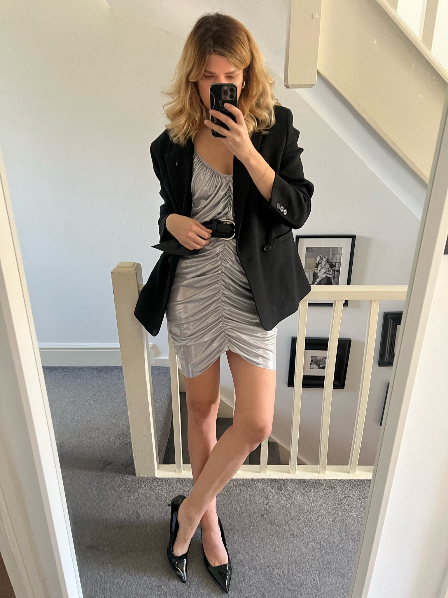 Silver dress, festive dress, black blazer, patent shoes, Christmas outfit, Christmas outfit #LTKgift

#LTKover40 #LTKHoliday