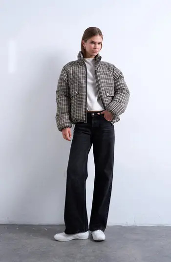 Topshop Micro Check Puffer Bomber Jacket | Nordstrom | Nordstrom