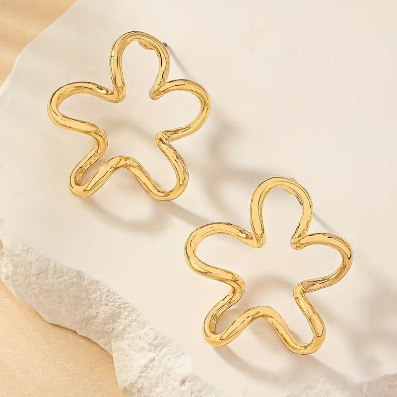 Bohemian Hollow Flower Dangle Earrings - Elegant 14K Gold Plated Zinc Alloy Jewelry for Women - T... | Temu Affiliate Program