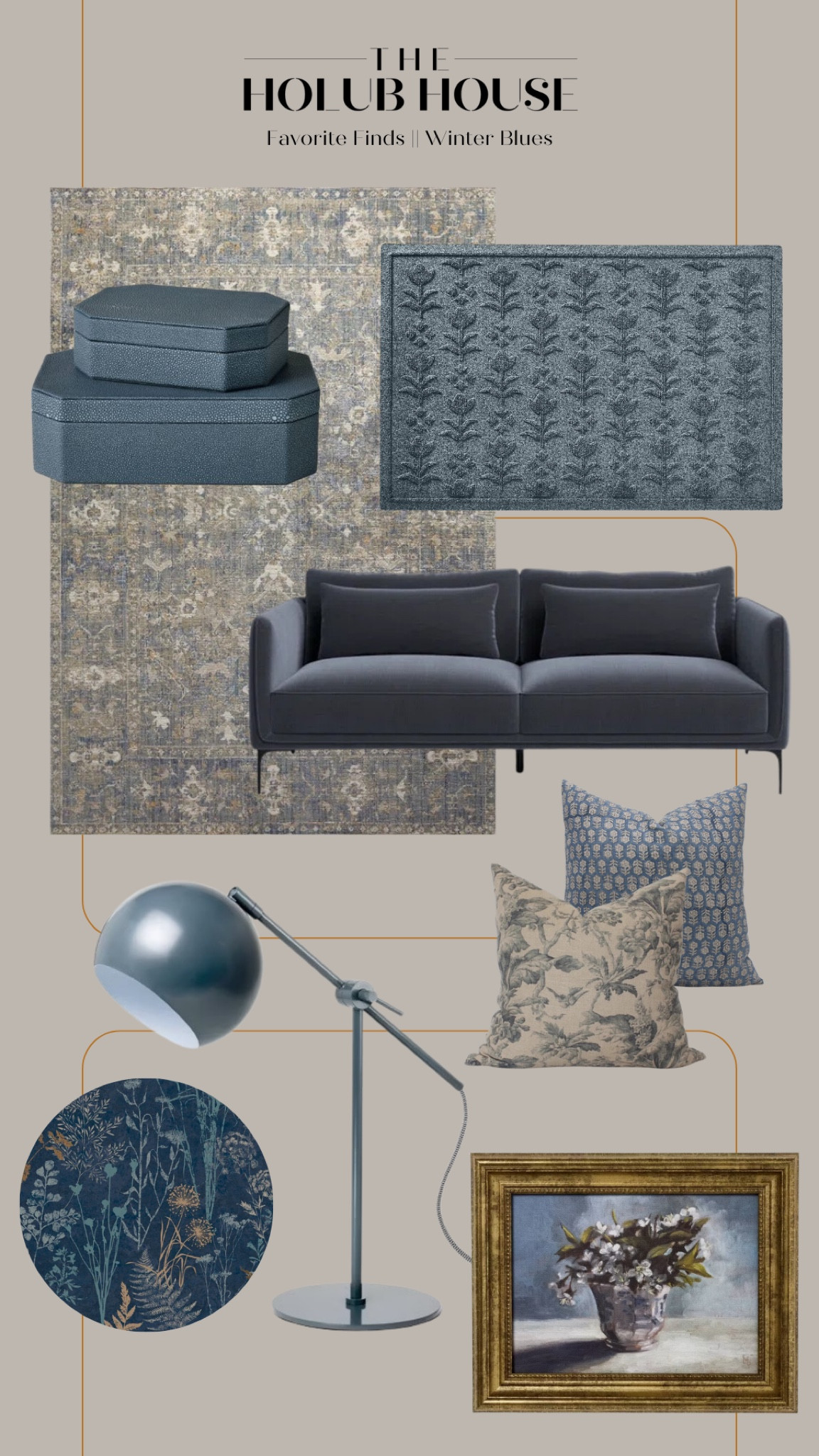 Favorite Finds || Winter Blues Edition

Blue faux shagreen storage boxes, metal industrial desk task lamp, floral pillow cover, navy botanical wallpaper, Chris Loves Julia x Loloi rug, Waterhog doormat, handmade block print linen throw pillow covers, flower vintage framed wall art.

#LTKHome