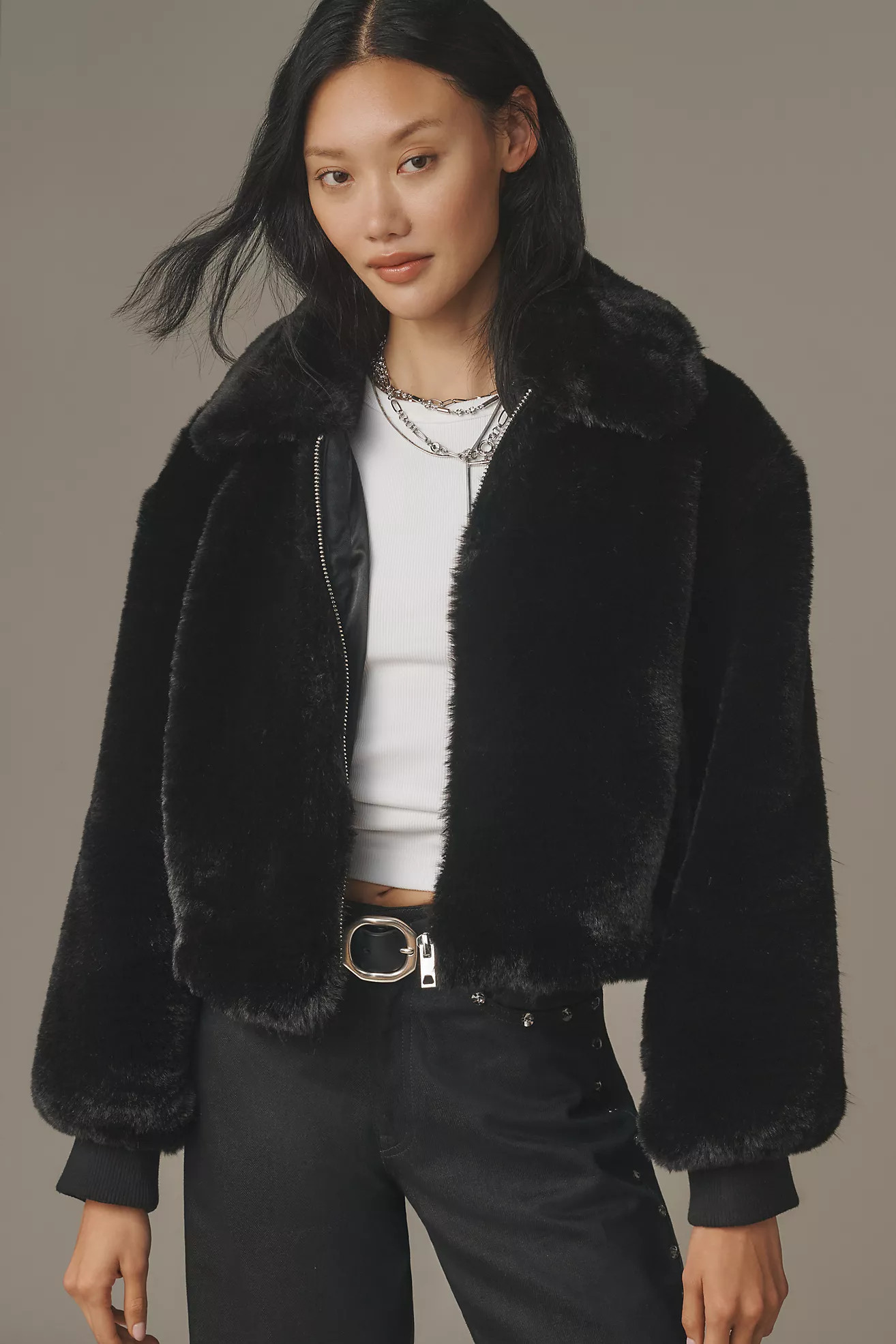 Maeve Crop Faux Fur Coat | Anthropologie (US)