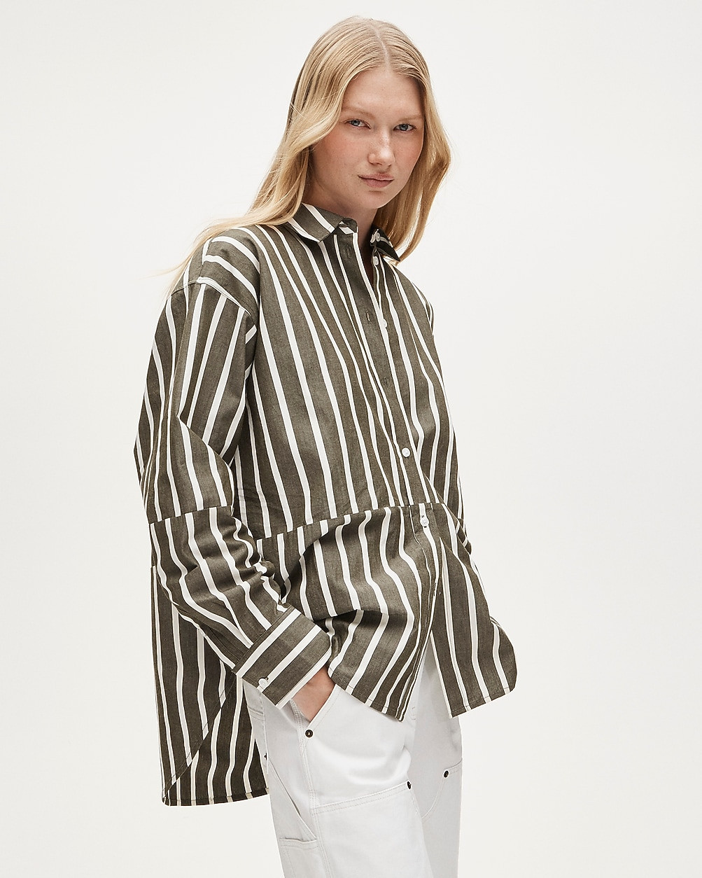 Ãtienne oversized shirt in offset-stripe cotton poplin | J. Crew US