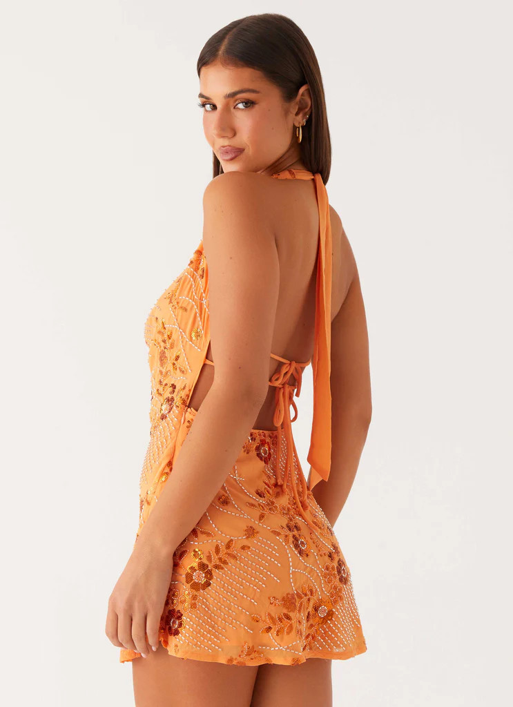 Cinzia Beaded Mini Dress - Orange | Peppermayo (Global)