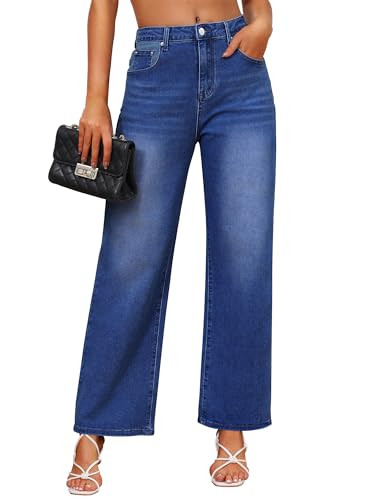 Genleck Stretchy Wide Leg Jeans for Women – High Waisted Baggy Jeans Trendy Loose Jeans Classic 90s Denim Pants | Amazon (US)