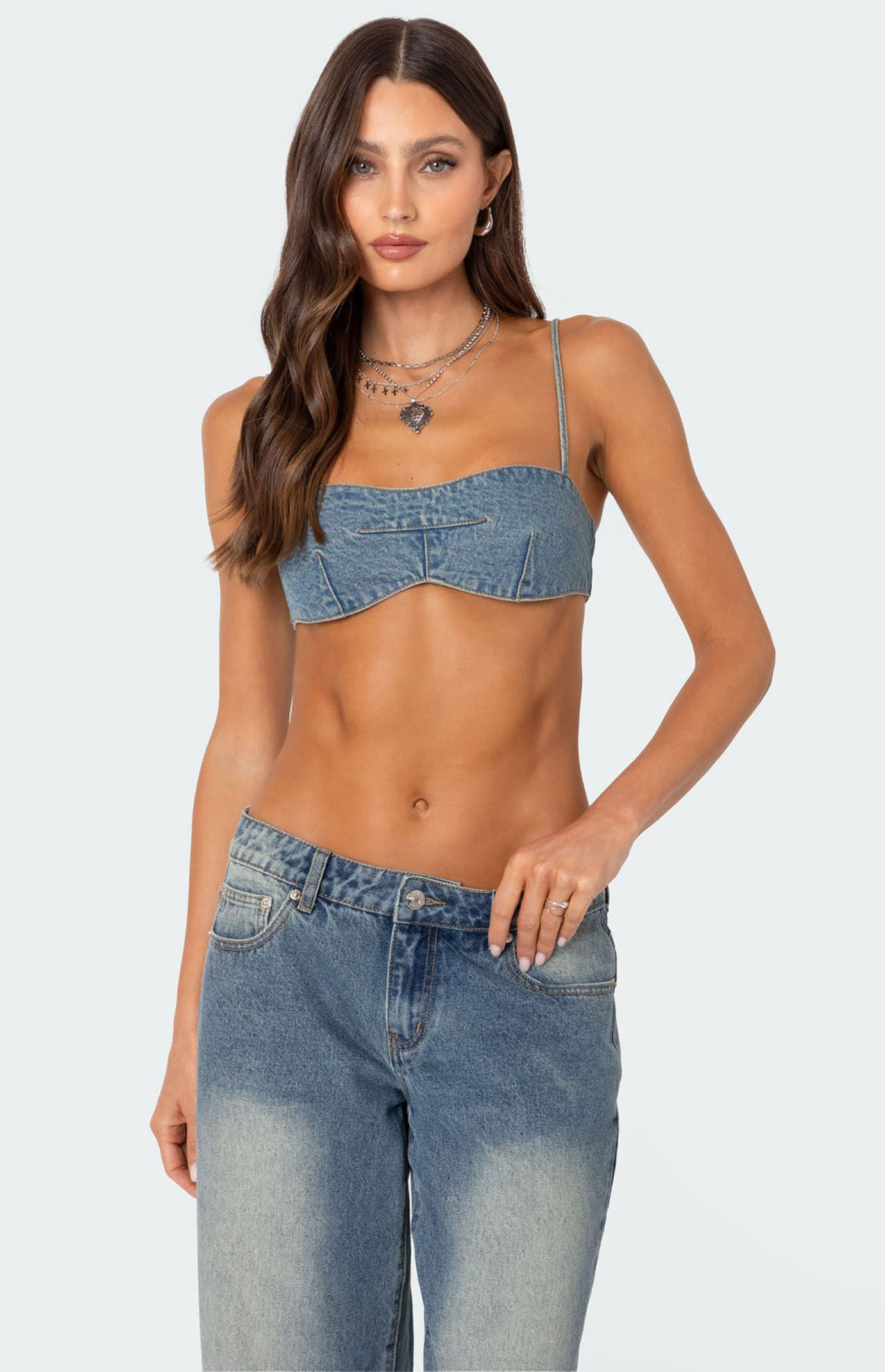 Edikted Women's Brandy Denim Bralette in Blue - Size Medium | PacSun