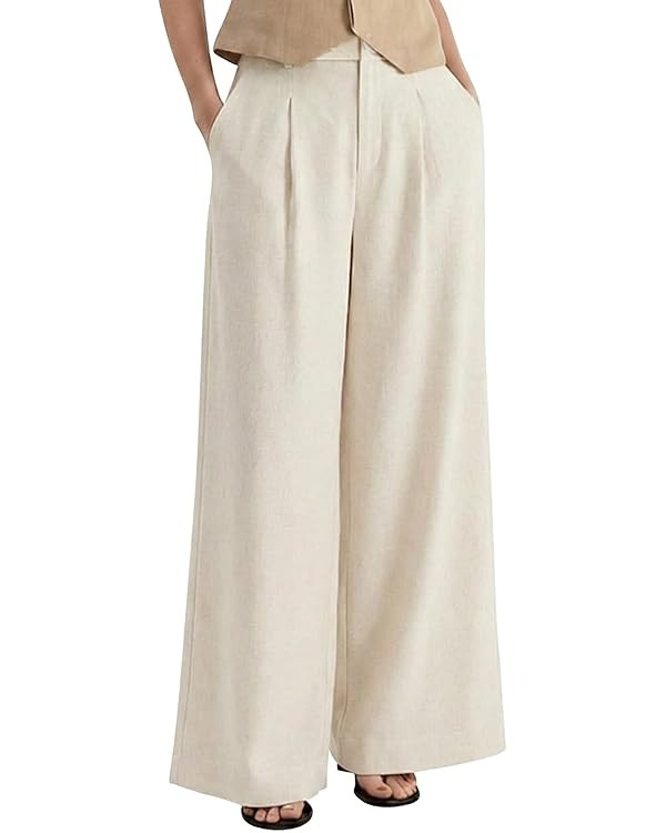 Arach&Cloz Womens Linen Blend Wide Leg All-Season Business Casual Outfits Dress Pants | Amazon (US)