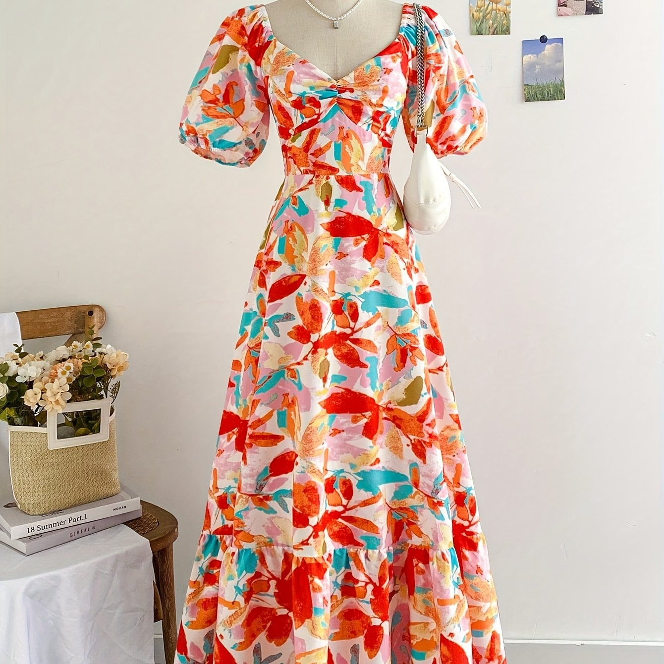 women's elegant floral print puff sleeve sweetheart neck - Temu Canada | Temu Affiliate Program