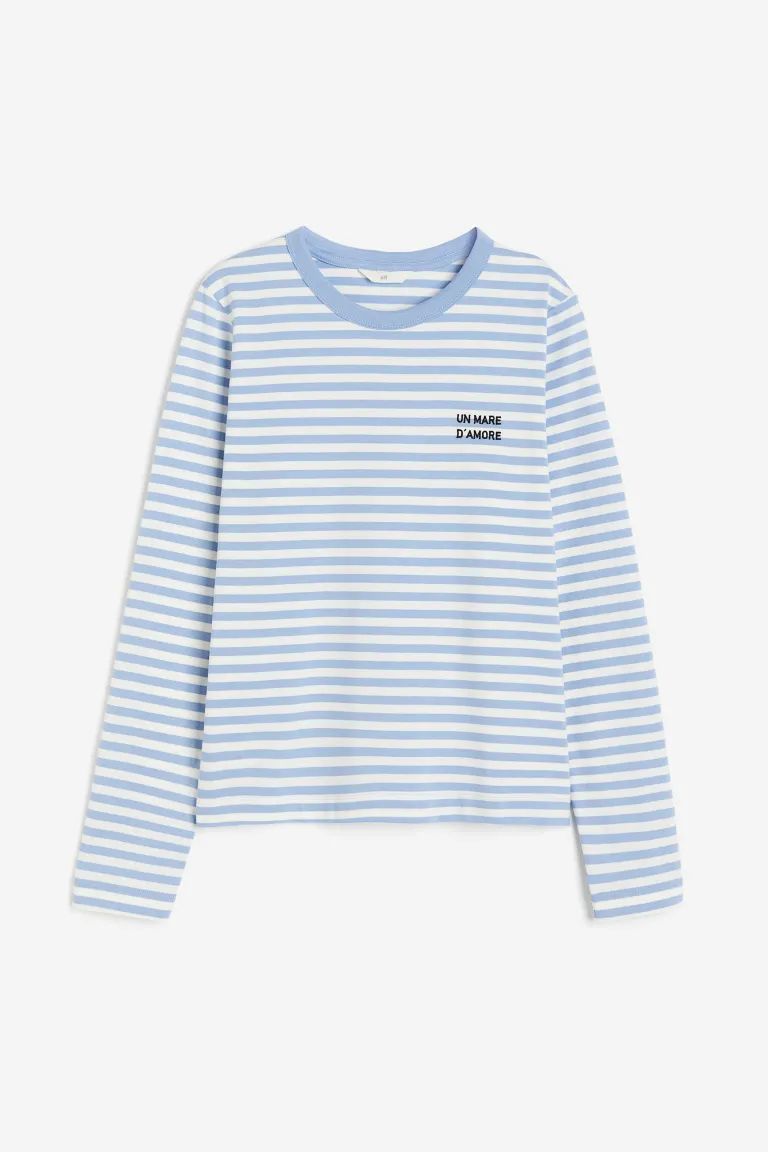 Cotton Jersey Top - Light blue/Un Mare D'Amore - Ladies | H&M US | H&M (US + CA)