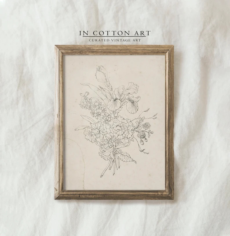 Vintage Bouquet Drawing PRINTABLE / Antique Botanical Sketch Print / Neutral Farmhouse Decor | D4... | Etsy (CAD)