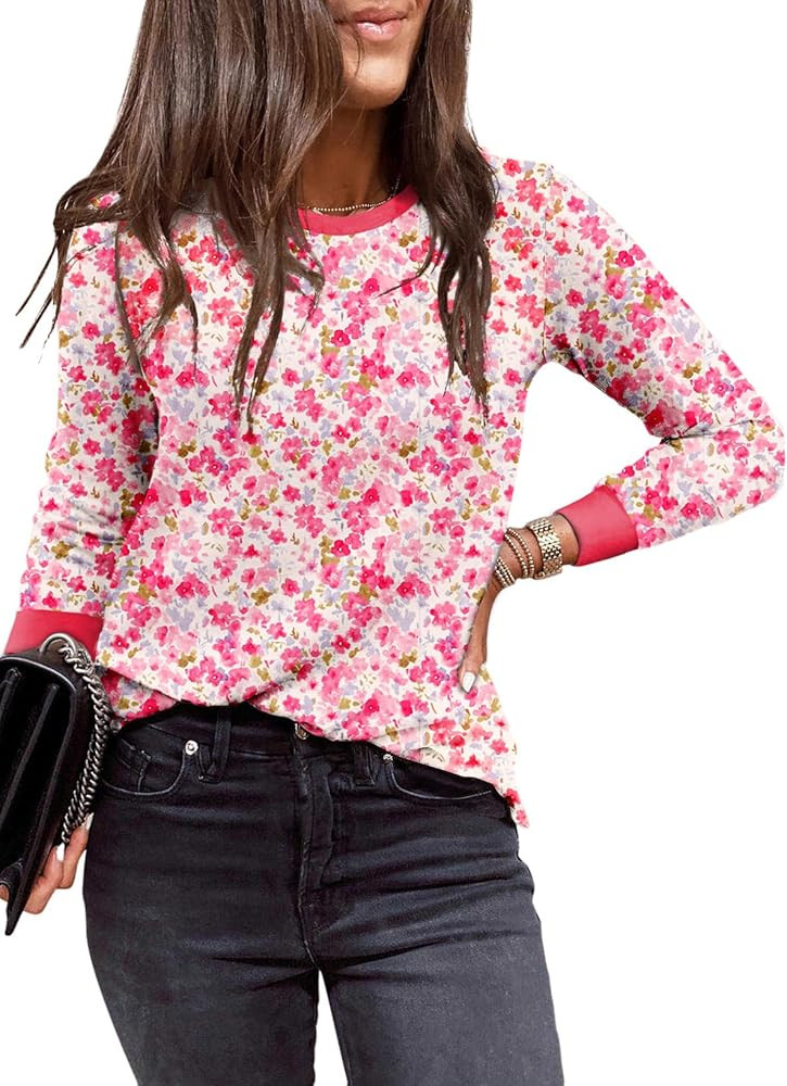 EVALESS Womens Crewneck Long Sleeve Tops Casual Polka Dots Tops Summer Spring 2026 Tshirts Shirts | Amazon (US)