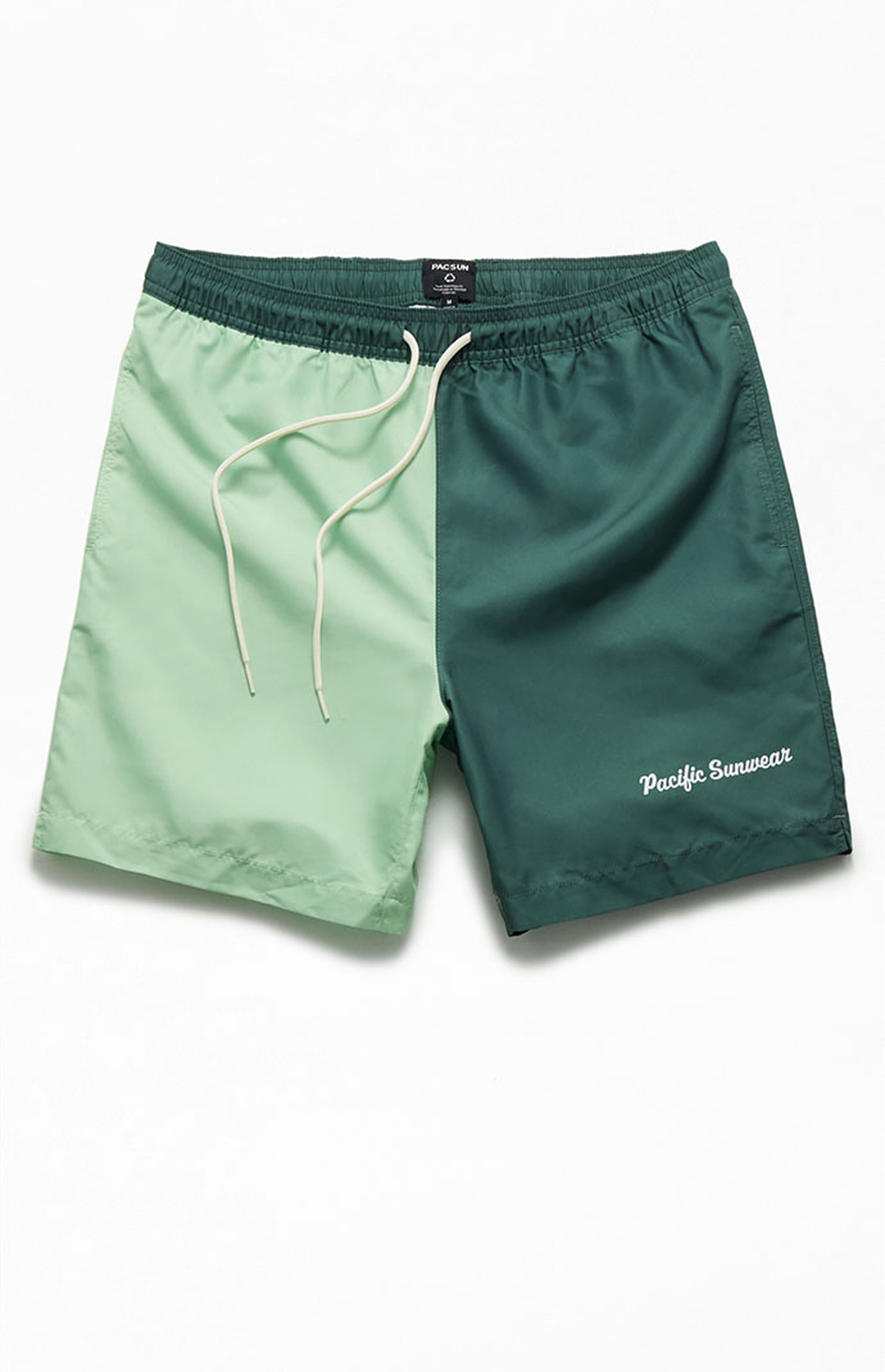 PacSun Recycled Blocked Green 17" Swim Trunks | PacSun