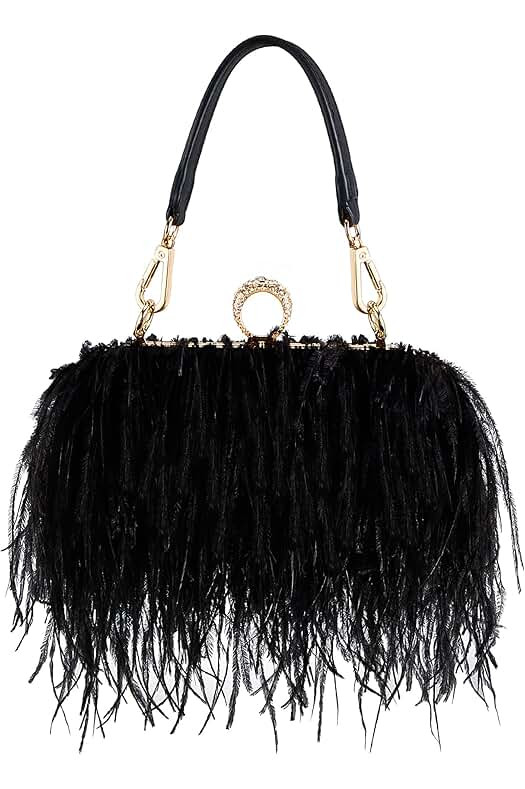 Tessco Women Ostrich Feather Tote Bag Fluffy Purse Clutch Feather Evening Handbag for Wedding | Amazon (US)