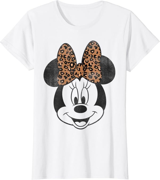 Disney Mickey And Friends Minnie Mouse Leopard Bow Portrait T-Shirt | Amazon (US)