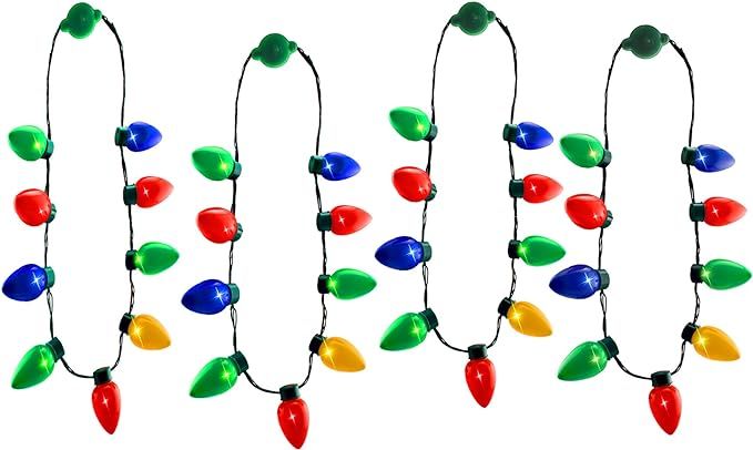 Amazon.com: Windy City Novelties 4 Pack LED Light Up Christmas Bulb Necklace Party Favors : Toys ... | Amazon (US)