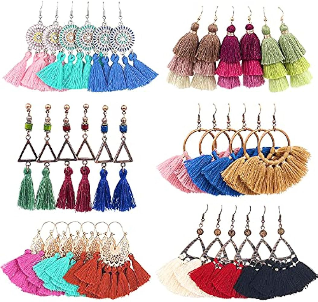 18 Pairs Bohemian Tassel Earrings for Women Dangle, BoHo Earrings Set with Long Layered Dangle Fa... | Amazon (US)