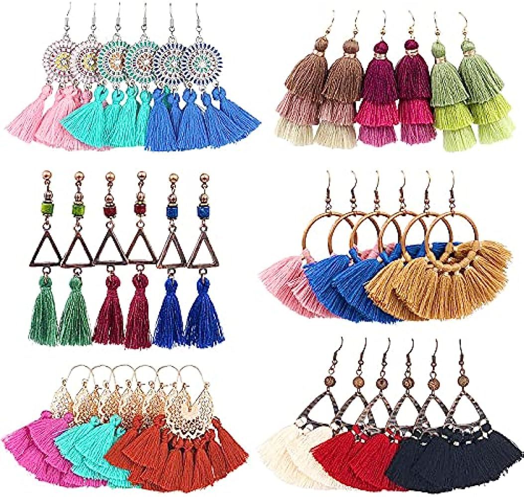 18 Pairs Bohemian Tassel Earrings for Women Dangle, BoHo Earrings Set with Long Layered Dangle Fa... | Amazon (US)