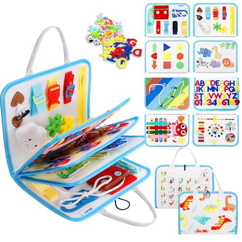 Esjay Toddler Busy Board Montessori Toys, Sensory Board Educational Activities for Learning Fine Motor Skills, Gifts for Girls Boys Toddlers, Travel Toys for Airplane Car,White Dinosaur | Amazon (US)