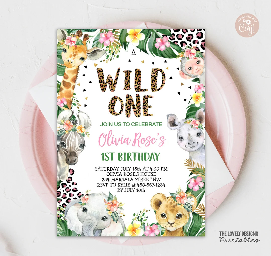 Editable Wild One Leopard Print Invitation Girl Leopard Pink 1st Birthday Party Invitation Wild S... | Etsy (US)