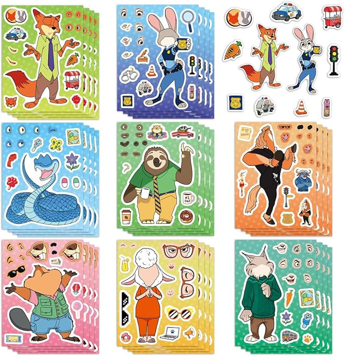 24 Sheets Cool Zootopia 2 Sticker Cute Cartoon Charaters Make Your Own Sticker, Make a Face Stick... | Amazon (US)