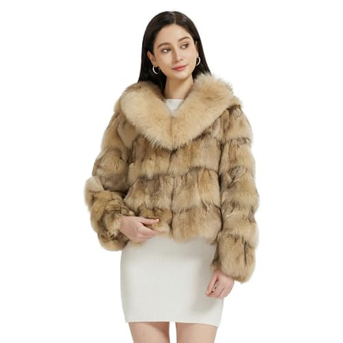 Women's Genuine Fox Fur Coat for Winter Thick Warm Fur Jacket(Beige,4) | Amazon (US)