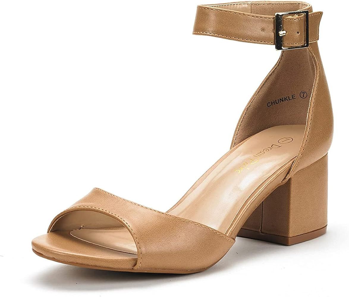 DREAM PAIRS Women's Chunkle Low Heel Pump Sandals | Amazon (US)