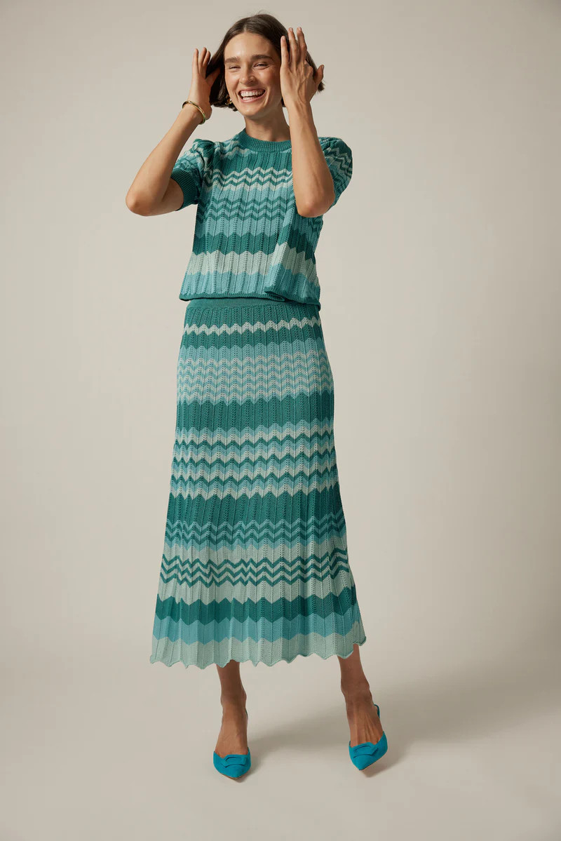 Aqua Crochet Stripe Sylvie Skirt | Tuckernuck (US)