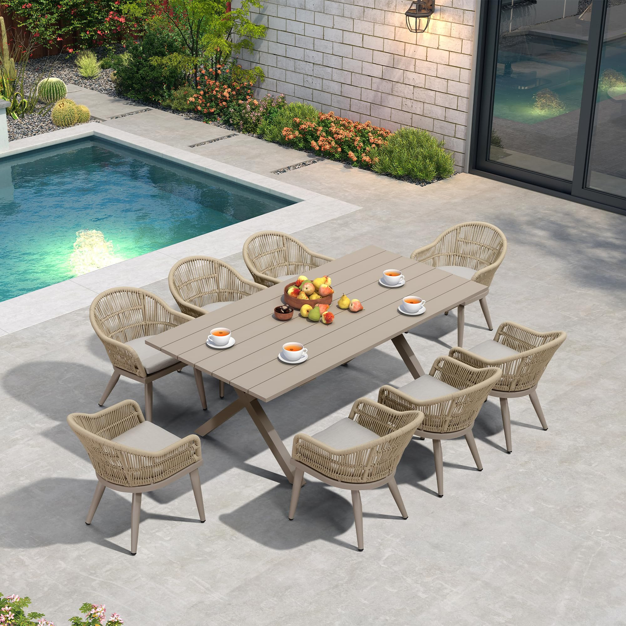 PURPLE LEAF 9 Pieces Outdoor Dining Set with Patio Aluminium Dining Table and Woven Rattan Chairs... | Amazon (US)