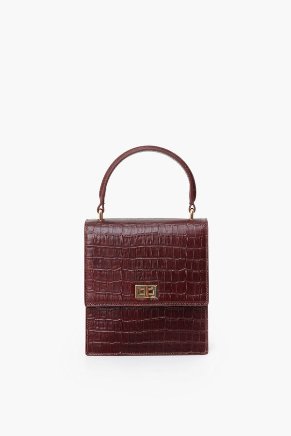 Chocolate Brown Mini Lady Bag Croc Embossed | Tuckernuck