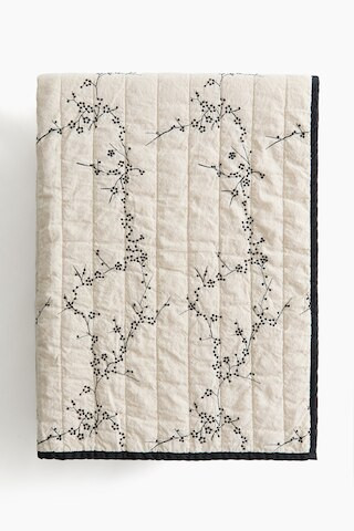 H & M - Embroidered-Detail Linen-Blend Blanket - White | H&M (US + CA)