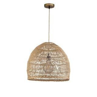 Aura 1-Light Large Airy Rattan Pendant Light With Natural Handmade Shade in Brass Finish Boho Ceiling Light Fixture | The Home Depot