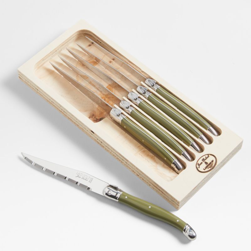 Jean Dubost Laguiole Green Steak Knives, Set of 6 | Crate & Barrel | Crate & Barrel