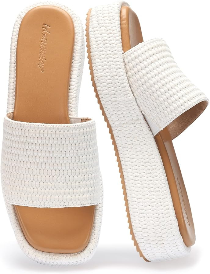 Monrovia Platform Sandals Women Raffia Espadrille Slides, Woven Straw Flatform Beach Sandals Wome... | Amazon (US)