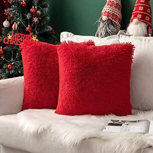 MIULEE Pack of 2 Luxury Faux Fur Decoration Christmas Throw Pillow Cover Deluxe Decorative Plush ... | Amazon (US)