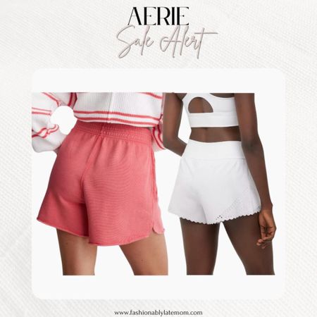 Aerie amusement park shorts! 
Fashionablylatemom 
Aerie On My Way! High Waisted Short
Left pair comes in 7 different colors 
Right pair comes in 2 colors 
OFFLINE By Aerie Goals Lasercut Running Short

#LTKActive #LTKsalealert