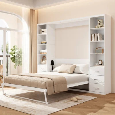 Queen Size Murphy Wall Bed with Dual-Side Storage Cabinets | Wayfair North America