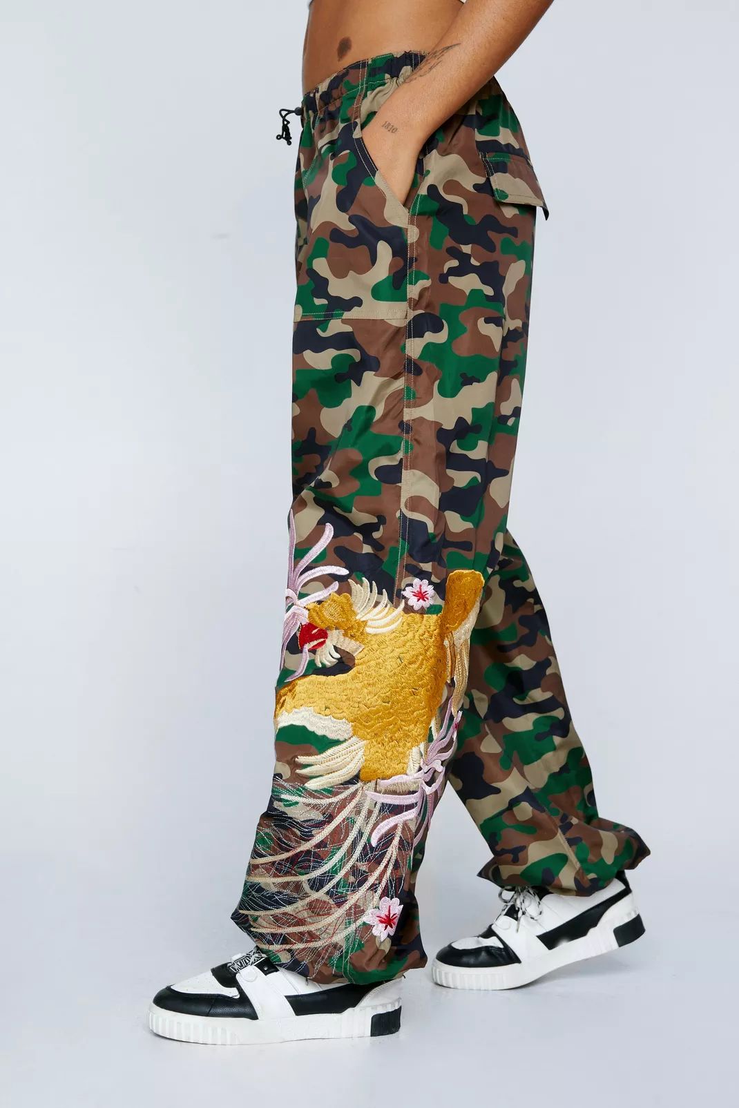 Camo Embroidered Parachute Nylon Mid Rise Cargo | Nasty Gal (US)