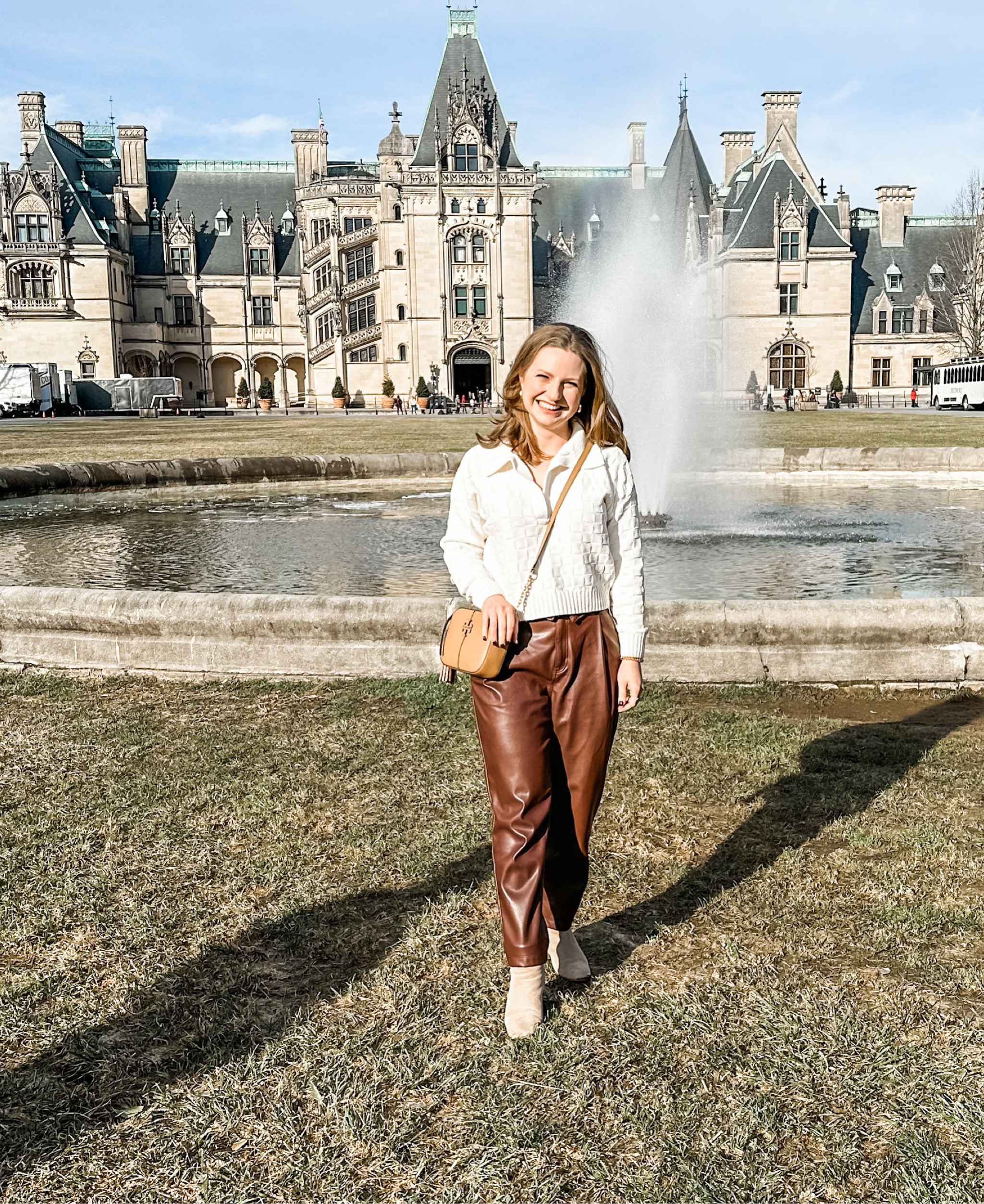 Wearing the Abercrombie sweater in an XS. Brown faux leather pants are old, but linked lots of good current pairs below! Crossbody purse is the Tory Burch McGraw camera bag.

#LTKSeasonal #LTKstyletip #LTKunder100